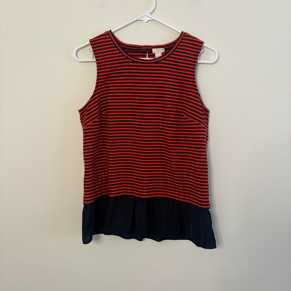 J. Crew Women’s Small Sleeveless Top Black Red Striped Preppy Whimsy old money